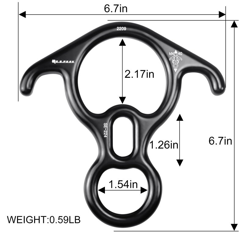 S.E.PEAK 40kN Rescue Figure 8 Descender w/Bent-Ear  Rappelling Gear Downhill Equipment Belay Device Rigging Plate for Rock Climbing/Aluminum Alloy Black - Image 3